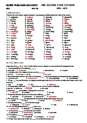 Đề cương ôn tập học kỳ 2 môn tiếng Anh Lớp 11 - Năm học 2018-2019 - Trường THPT Nguyễn Trung Ngạn